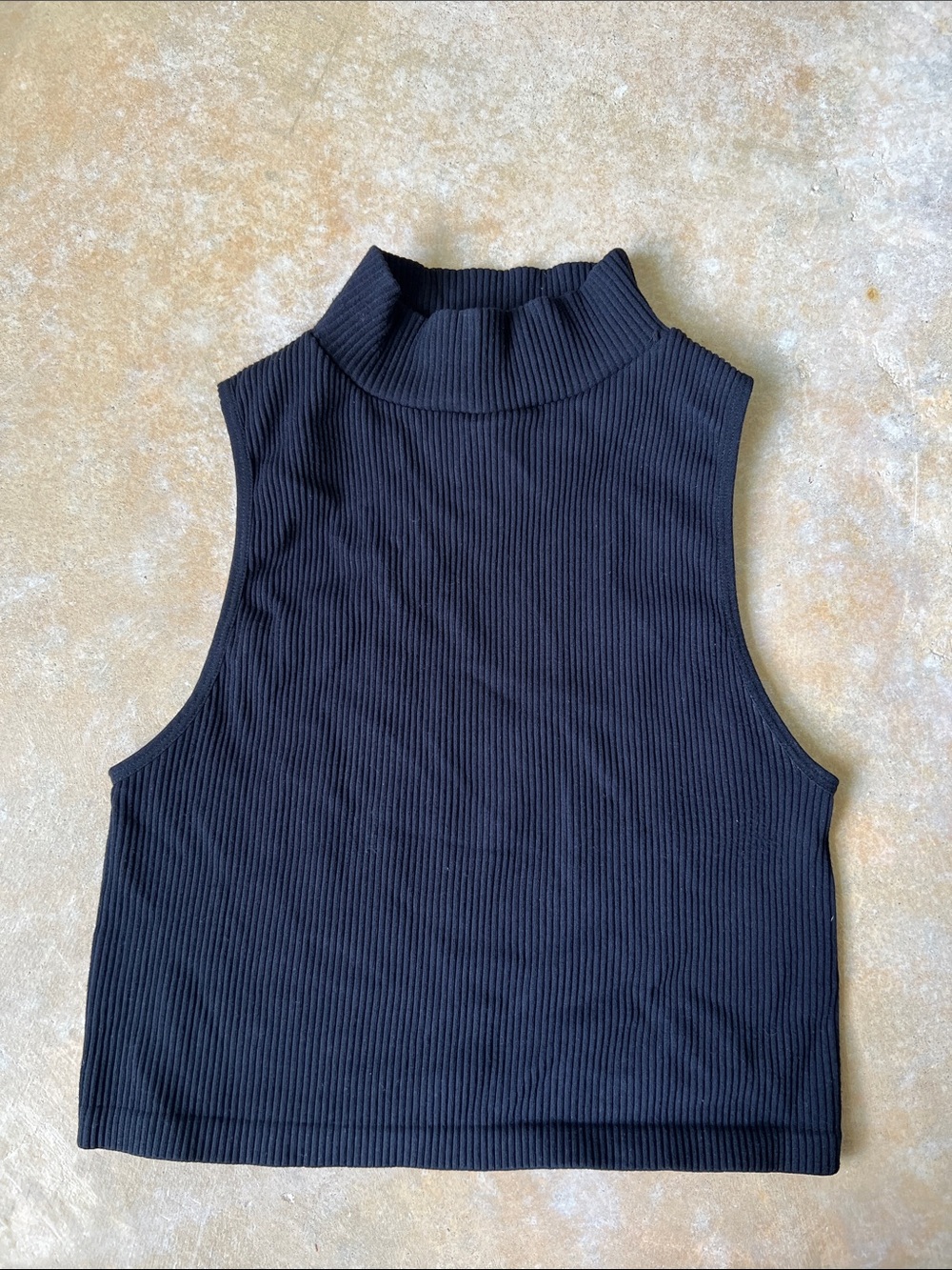 Sleeveless Ribbed Mock Neck Tank Top - Black